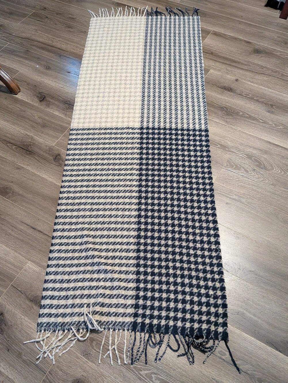 Pretty Persuasions Tans and Blue Wolven Scarf with Fringes . Luxury Softness.
